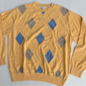 Alex Cannon Mens Size XL Argyle Pullover Crew Neck Sweater Cotton‎ Yellow
